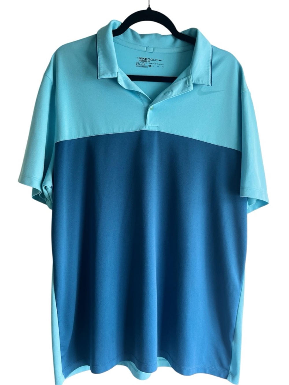 Nike Golf Dry-Fit Two-Tone Light Blue and Teal ColorBlock Performance Polo